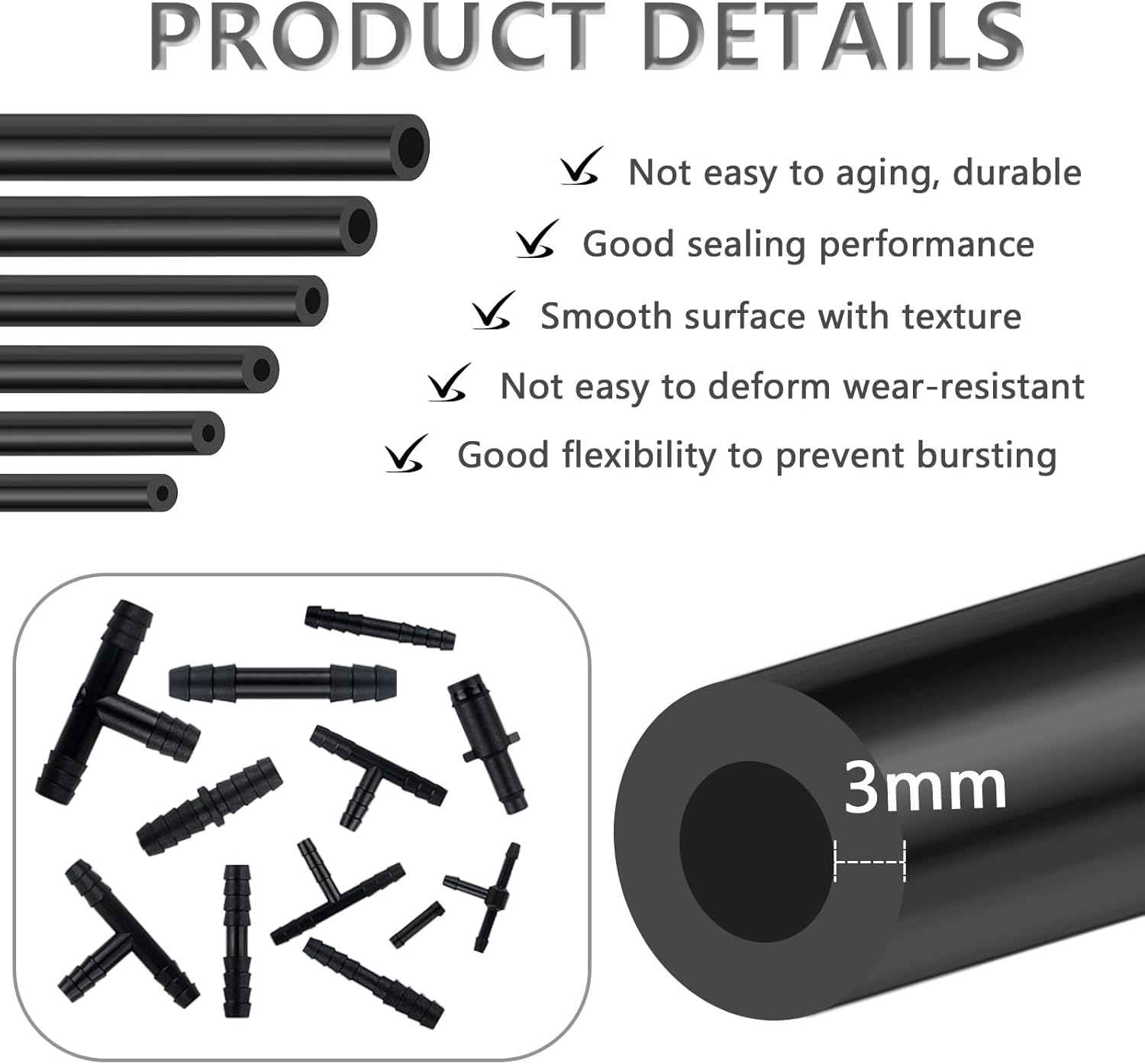 Multipurpose Vacuum Line Kit, 5Ft 6PCS Vacuum Hose Automotive+113PCS Vacuum Line Connectors, Silicone Vacuum Tubing for Variety Car Piping System Automotive Replacement Vacuum Hoses Max 130PSI