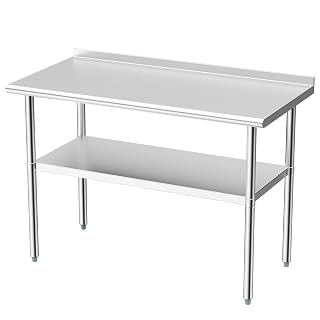 Derro Stainless Steel Table for Prep & Work, 24 x 48 in, NSF Metal Commercial Heavy Duty Table with Backsplash and Adjustable Under Shelf and Foot for Restaurant, Home and Hotel - Amazon product rated Grade A