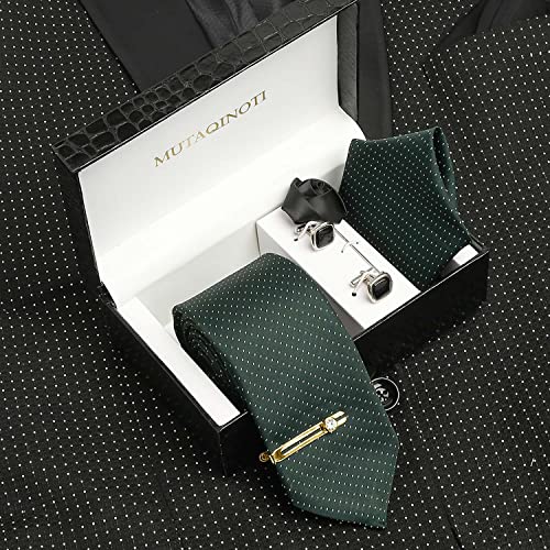 Image of MUTAQINOTI Mens Woven Premium Silk Necktie Suit Accessories Set With Pocket Square Cufflinks Brooch Golden Tie Pin (TEGP2)