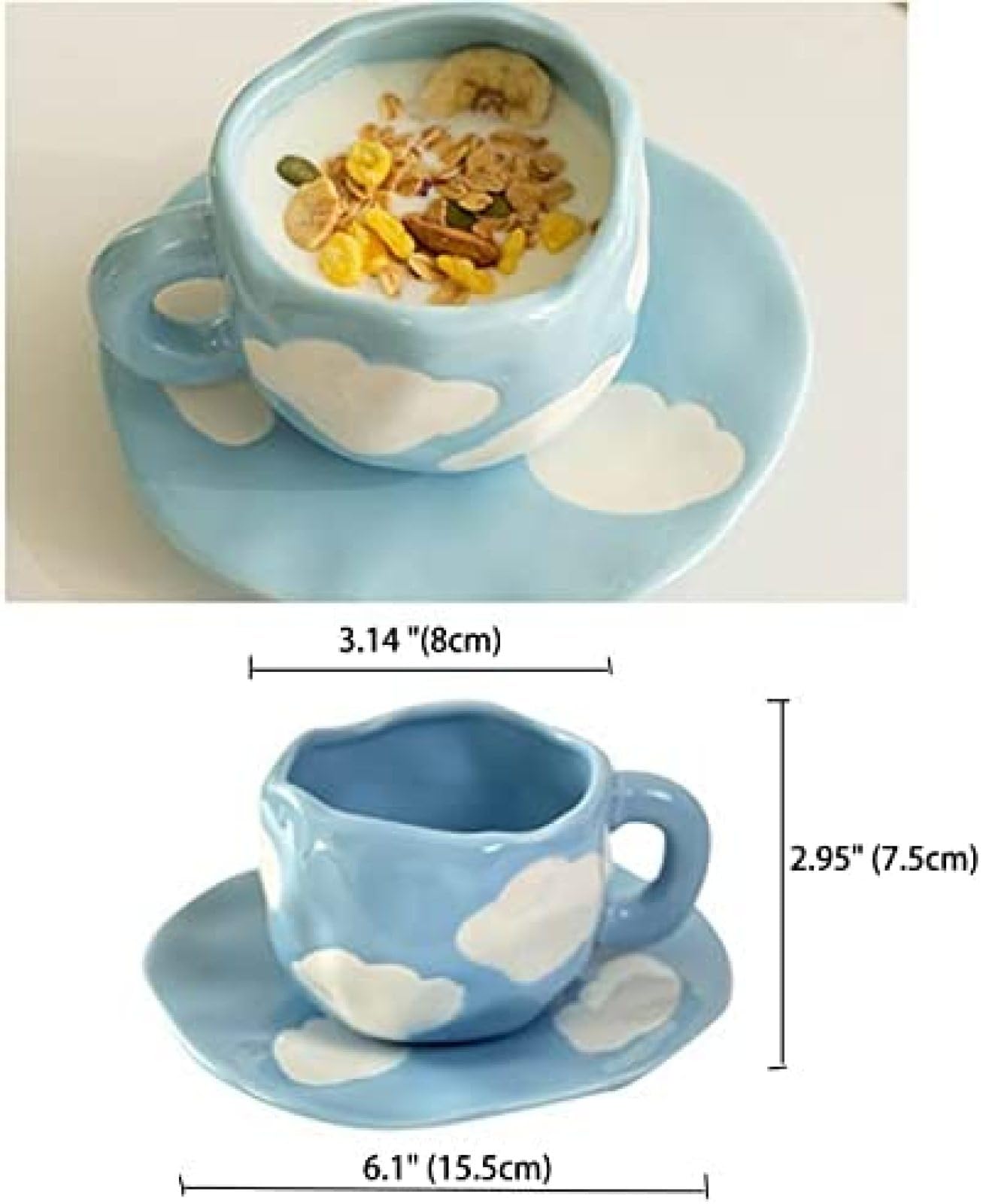 Tazza Da Caffè A Cuore Con Piattino - Ceramica Blu - Tazza Da Colazione Regalo Per Coppia | WAIT FLY