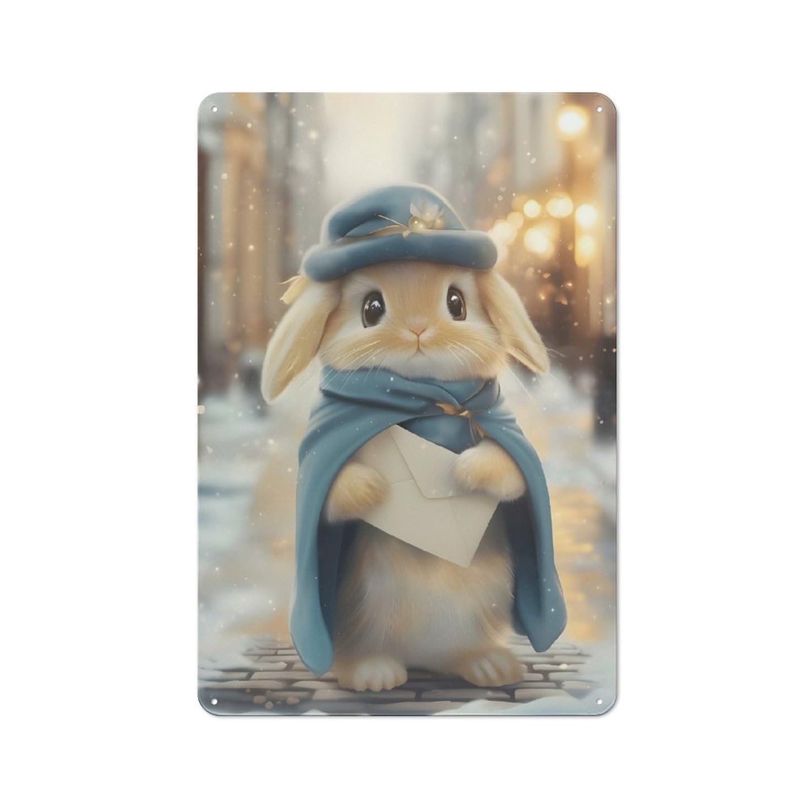 Junmoney Cute Bunny Country Style Metal Wall Decor 30X20cm, Decorative Metal Sign For Kitchen, Cafe, Pantry Or Dining Room