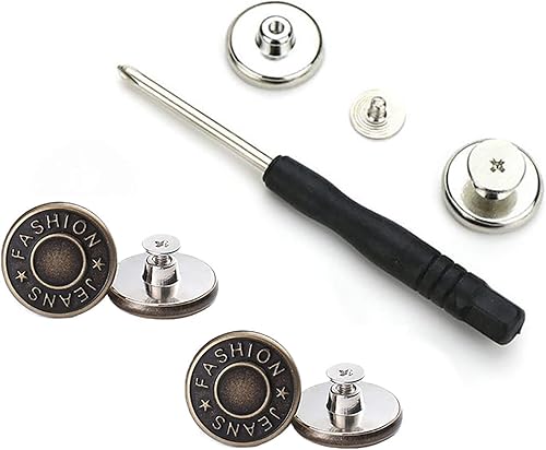 Miniatura 9 de GIYOMI 17mm Kit de reemplazo de botones para jeans sin costura con base metálica, 12 juegos de botones metálicos removibles sin clavos de 17 mm, kit