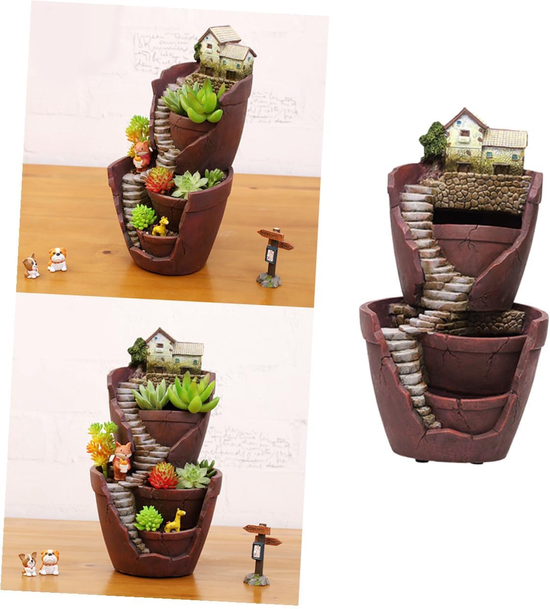 Dual Layer Resin Garden Pot Decorative Planter Box for Succulent Cacti Herbs Elegant Hanging Sky Garden Flower Pot for Home Office Balcony Creative Small Plant Container with