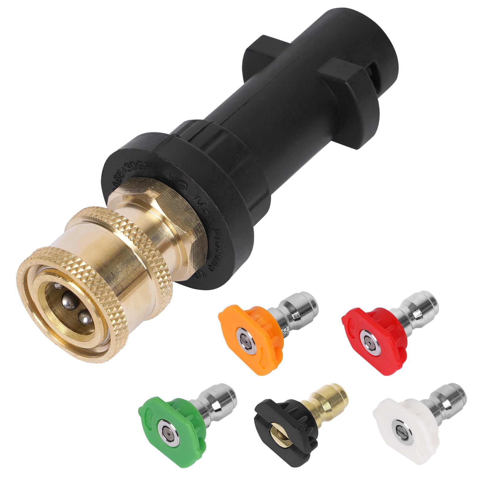 Pressure Washer Adapter Accessories for Karcher K2 K3 K4 K5 K6 K7 Kärcher Handgun,1/4'' Quick Connect Female Fitting,with 5 Power Nozzle Tips Multiple Degrees, 2.5 GPM 3000 PSI