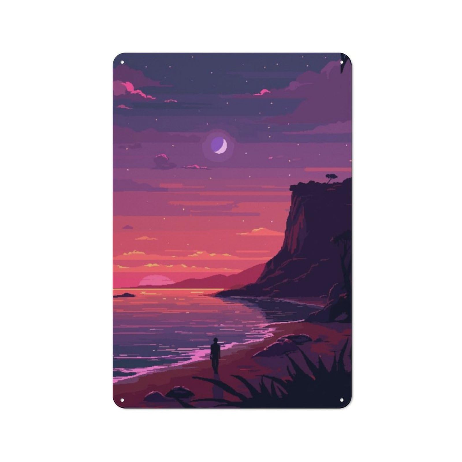 Understated Office Metal Sign 30x20cm Featuring SoCal LA Sunset Pixel Art, Studio Wall Plaque for Office, Study, Studio Or Hallway