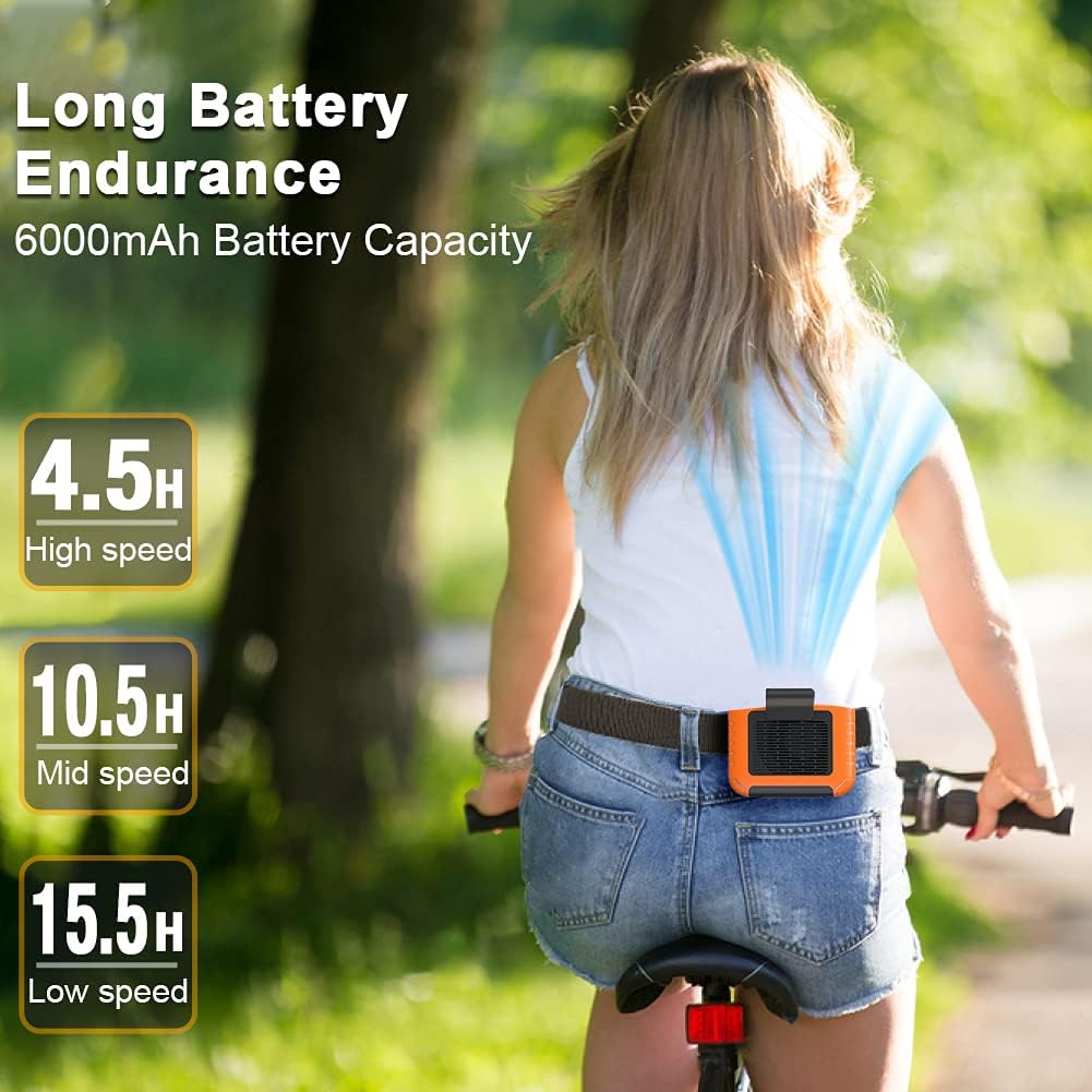 6000mAh Portable Waist Clip Fan, Rechargeable Personal Necklace Fan, 6200RPM Strong Airflow, Backup Charging Block, Battery Powered Mini Fan, Small Hands-Free USB Belt Fan for Outdoor Working Hiking : Home & Kitchen