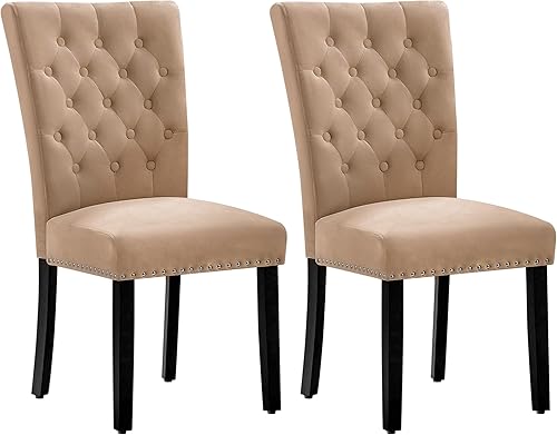 Miniatura 12 de Juego de 4 sillas de comedor de cocina de terciopelo, silla de comedor tapizada Parsons, silla decorativa de madera con ribete clavado, azul