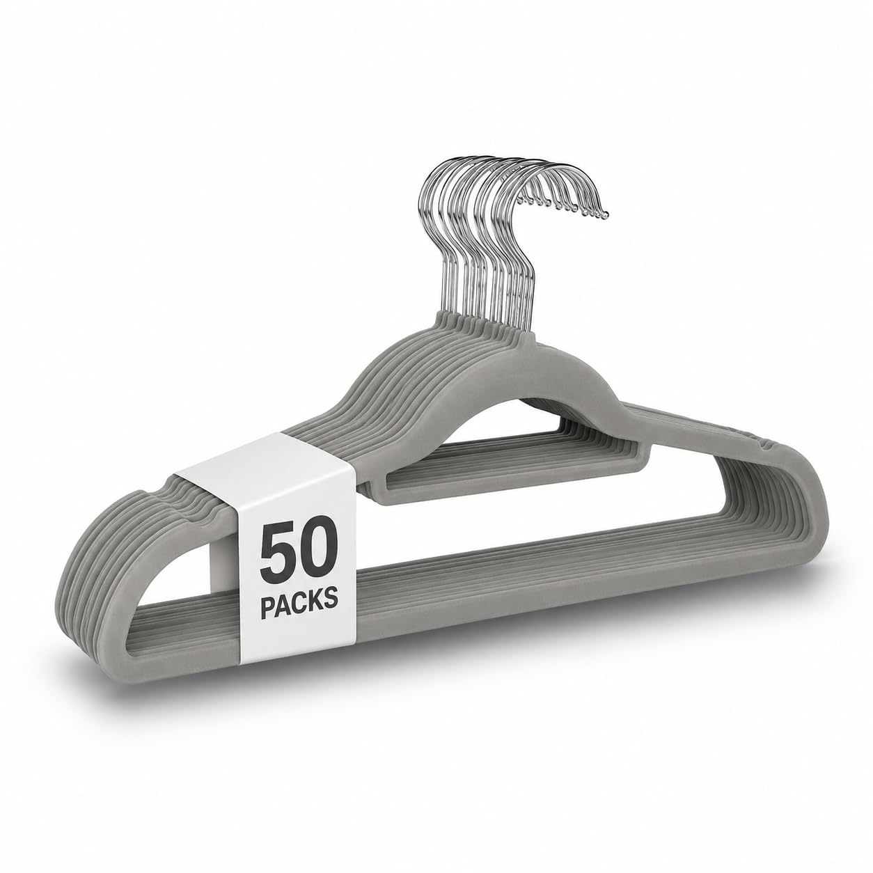 UTTAM Velvet Hangers 50 Pack - Thin Non-Slip Clothes Coat hangers with Tie Bar and 360 Degree Hook for Home Storage Durable, Sturdy for Suits, Jackets (Grey)