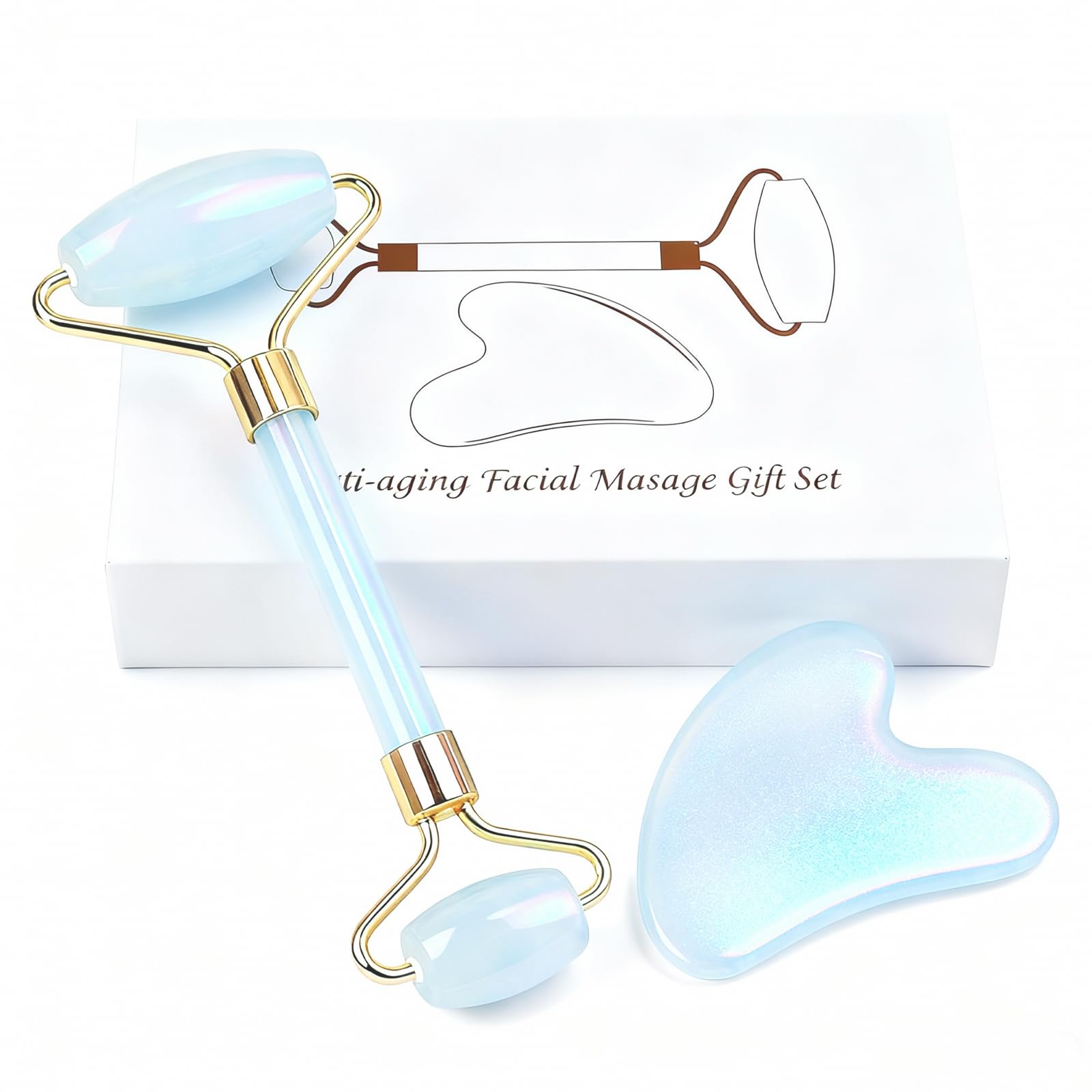 Jade roller and gua sha facial roller Womens skincare tool self-care gift face eye neck massager relieves fine