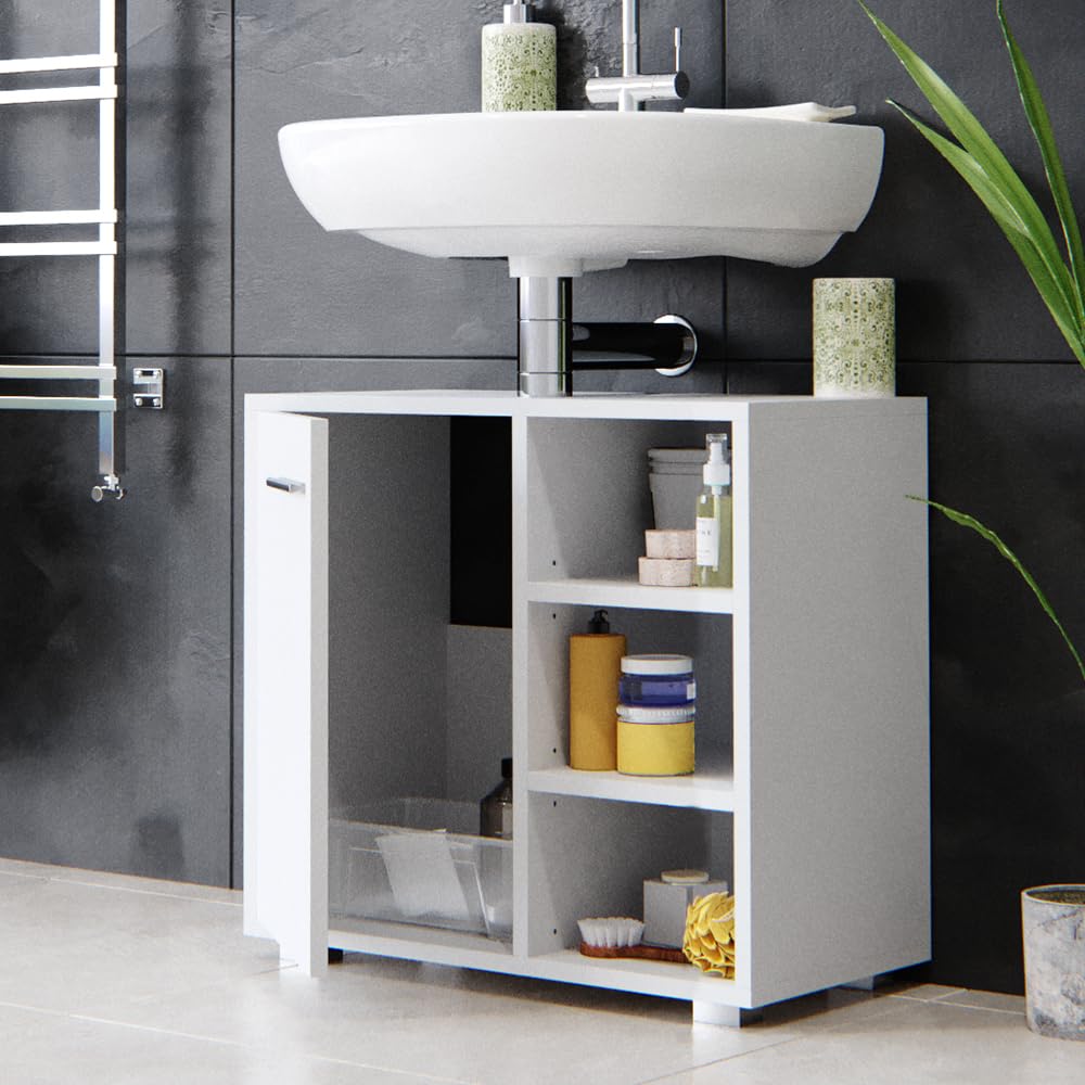 Meuble Sous Vasque Vicco Perry - 60x55,6x31,1 Cm - Béton Mat Et Blanc - Avec étagères, Rangement Salle De Bain - 4