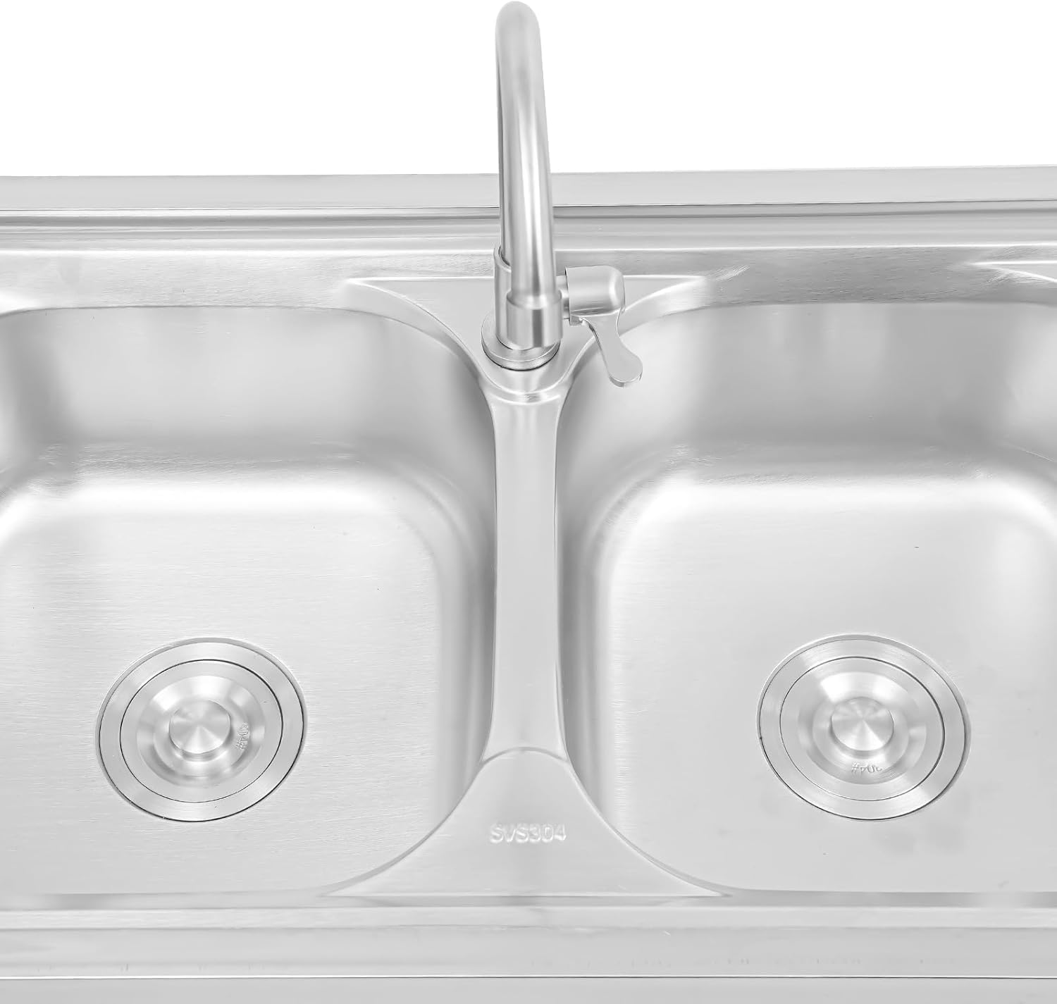 Freistehende Edelstahl-Doppelbecken-Spüle mit Arbeitsplatte, 360° Drehbarem Wasserhahn, 3-Stufen-Design, Edelstahl Spültisch mit 360° Armatur (120x45x80cm, Silber)