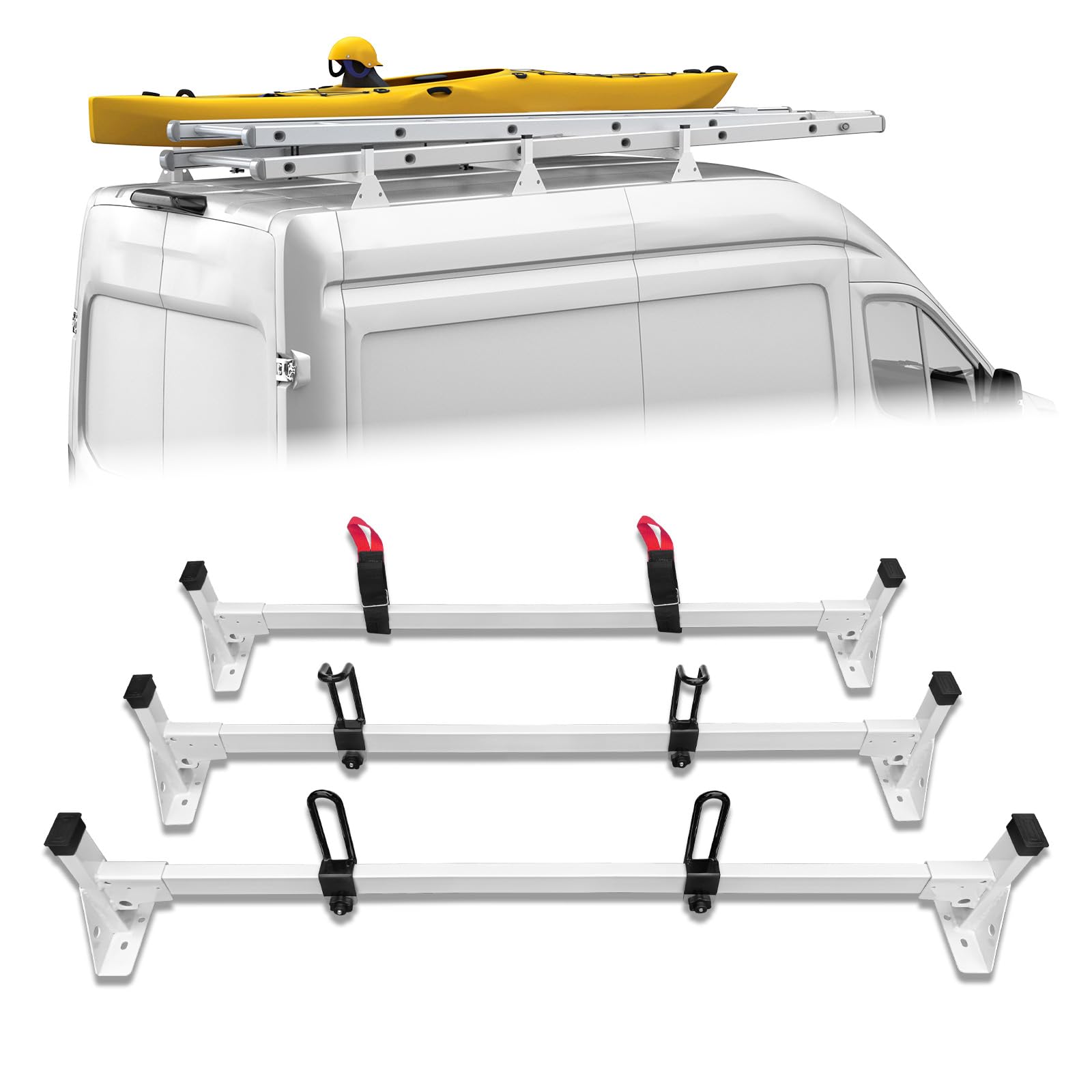 54" van ladder roof rack compatible with 2015-2024 ford transit 150 250 350, cargo luggage van roof slide rack -3 crossbars