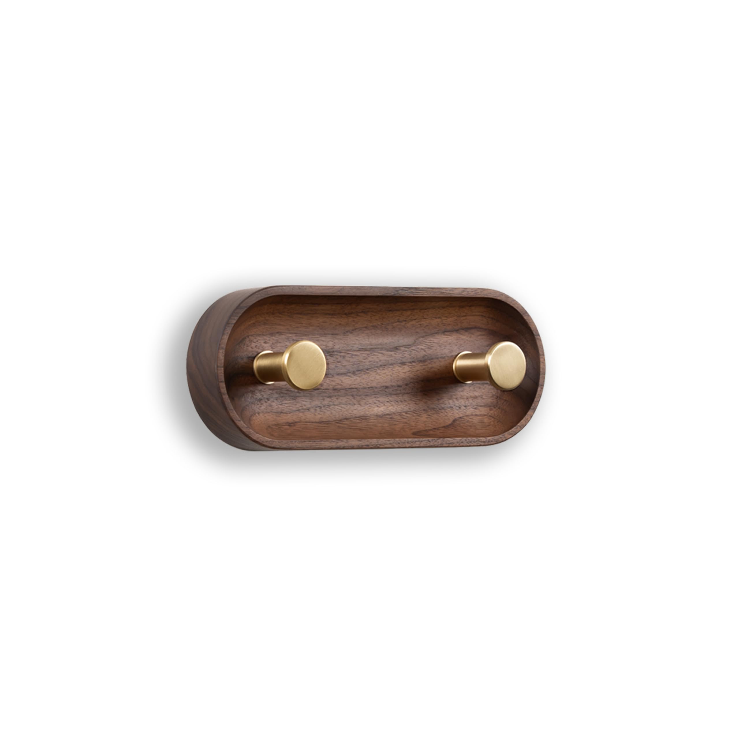EVI Herrajes | Appendiabiti da parete | 2 ganci | Legno massello di noce | Ganci in ottone satinato | Kit di montaggio incluso | Mod. Cova 2CNOLMT