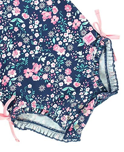 Image of RuffleButts Baby Girls UPF 50+ Sun Protection Floral Printed Long Sleeve One Piece Rash Guard Swimsuit with Zipper