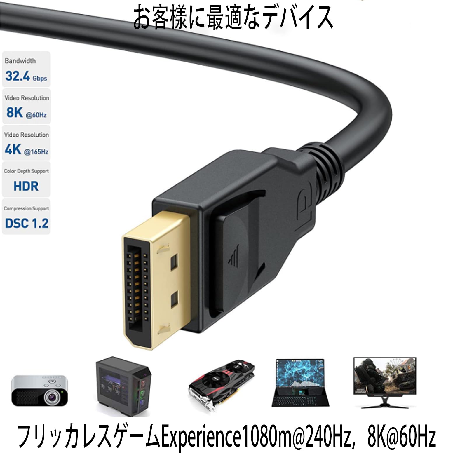 Displayport ケーブル 【8K@60Hz 規格DP1.4 HDR対応】 Amazon.co.jp: 8K DisplayPort to DisplayPort 1.4 Cable, VESA