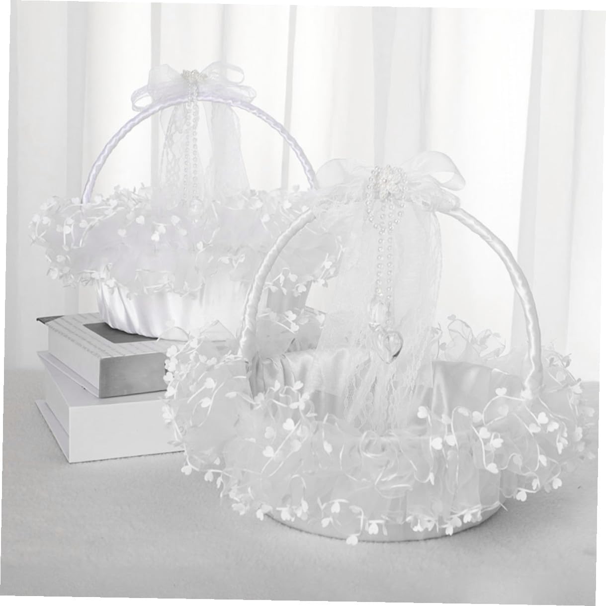 BESPORTBLE Lace Wedding Basket Foldable Handheld Decorative Flower Girl Basket White for Ceremony Supplies