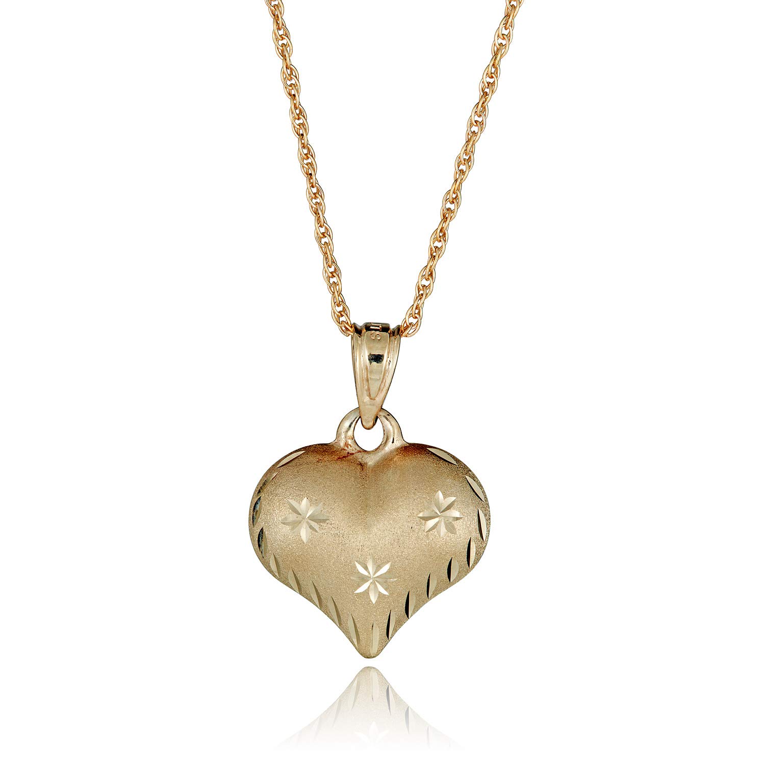 AVORA 10K Yellow Gold Diamond-cut Puffed Heart Pendant Necklace with 18" Chain