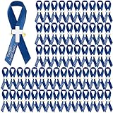 Geosar 100 Pcs Cross Funeral Memorial Ribbons Pins Memorial Service Respect Ribbon Bow with Safety Pins and Cross for Mourning Remembrance Day Funeral(Blue)