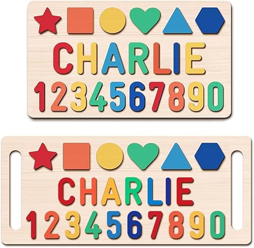 Rompecabezas de madera para niños pequeños, rompecabezas de nombre personalizado con alfabeto y número, juguetes Montessori coloridos para niños,
