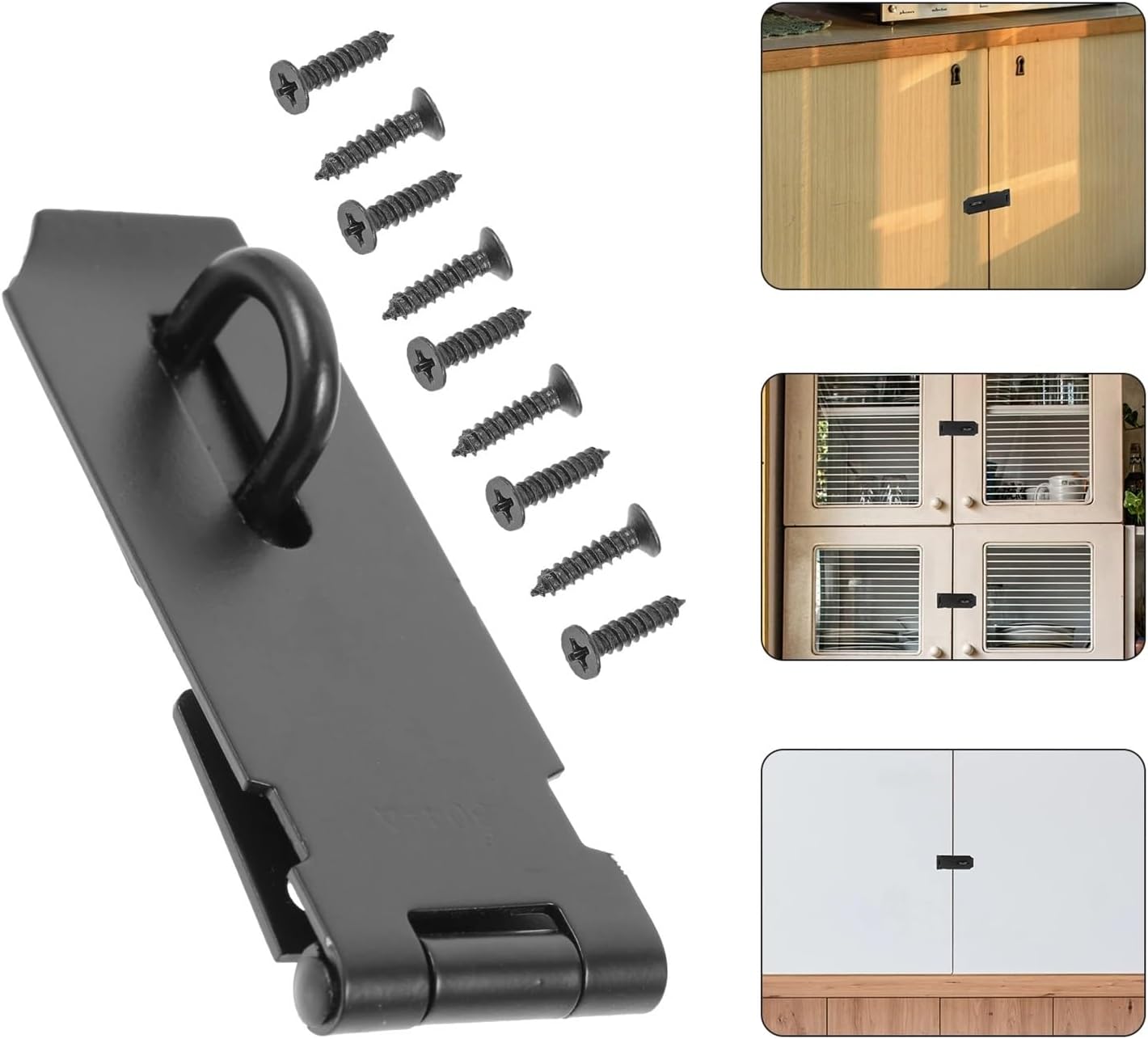 Hasp Latch 8pcs Black Stainless Steel Lock Plate 4-inch Furniture Hardware Accessories Suitable for Cabinet Doors for Door Gate Cabinets Etc