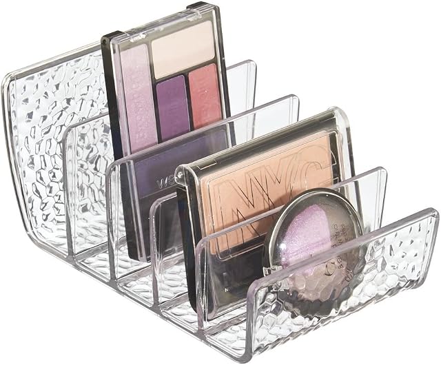 iDesign 55150 Makeup Organiser with 5 Compartments, Small Dressing Table Organiser Made of Durable Plastic, Compact Makeup Storage Tray for Eyeshadows and Palettes, Clear, 10.16 x 15.24 x 7.62 cm