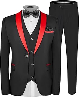Sponsored Ad - MAGE MALE Men's Slim Fit 3 Piece Suit One Button Solid Shawl Lapel Blazer Jacket Vest Pants Set with Tie Po...
