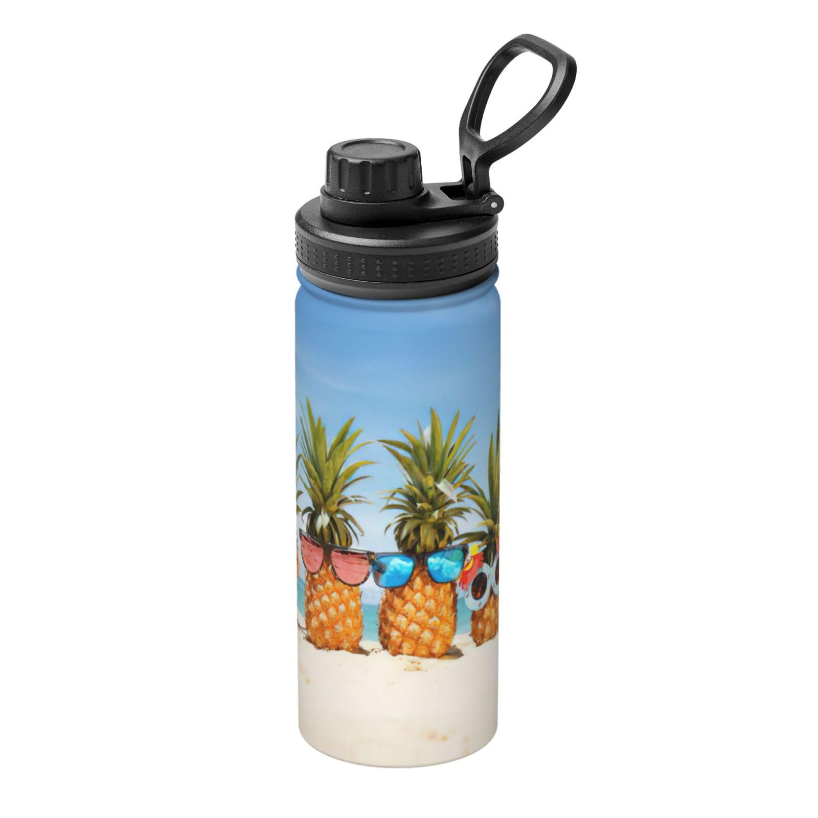 Kfjghhl Insulated Stainless Seaside Beach Yellow Geometric Pineapple Steel Water Bottle For Sport Gym Travel Leak Camping Hiking Hydration