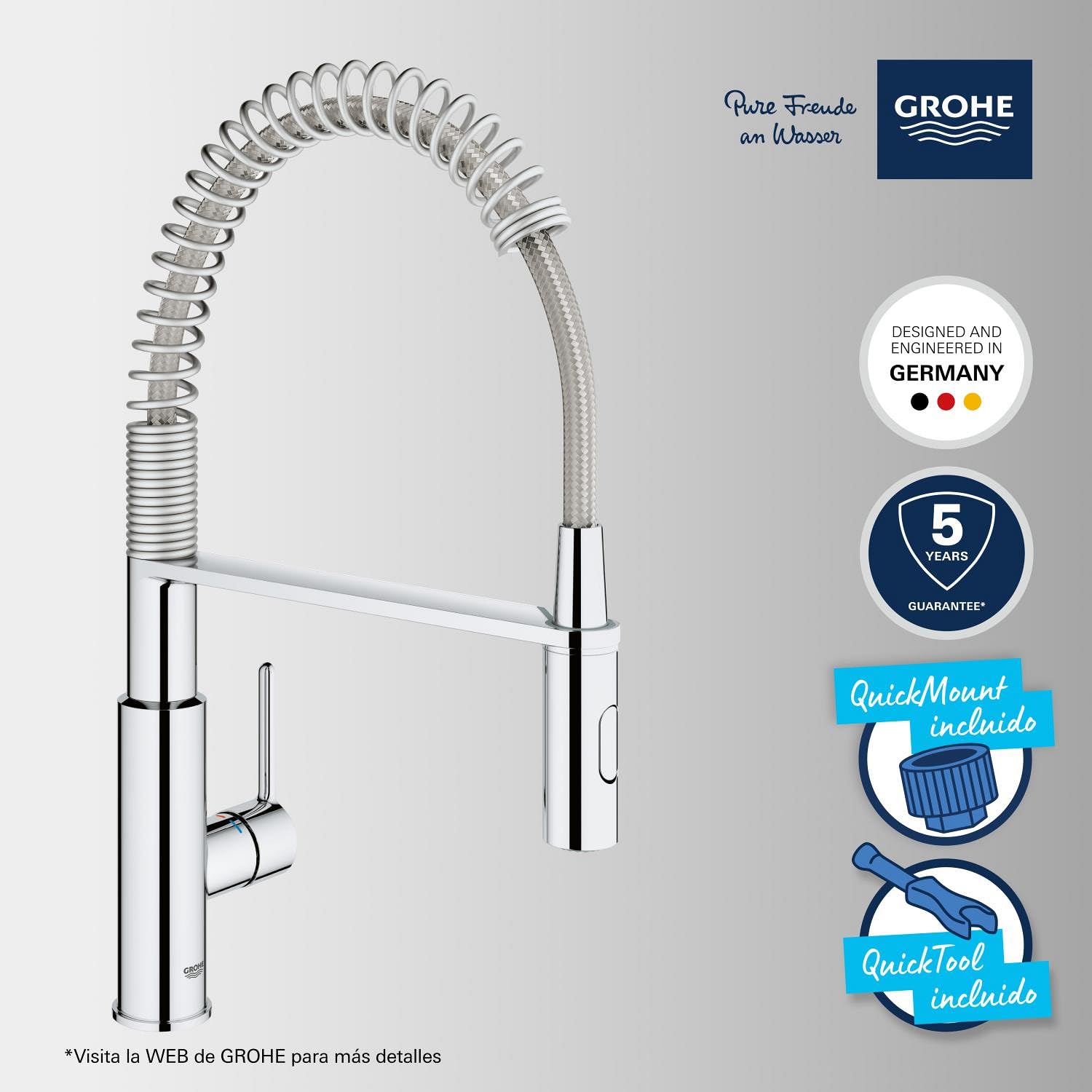 GROHE Get Swift Grifo de Cocina Caño Alto Extraíble Cromo 360°