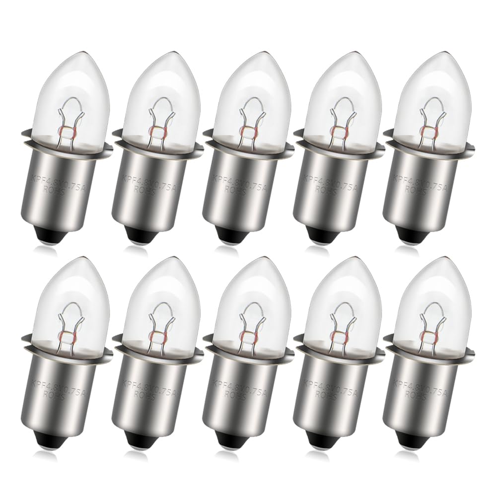 Ruiandsion 4.8V P13.5S Halogen Bulbs 10-Pack, Bright Replacement for Emergency Kits, Automotive Tools, Halogen Work Light, 360° Illumination