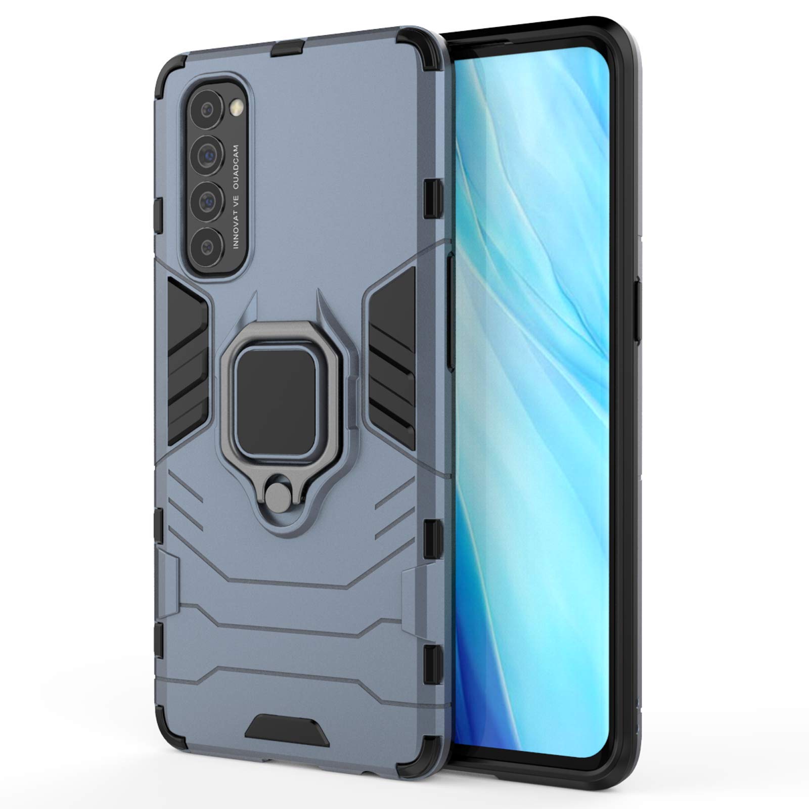 EasyLifeGofor OPPO Reno 4 Pro Case Hybrid Heavy Duty Armor Dual Layer Anti-Scratch Case Cover with Kickstand, Blue