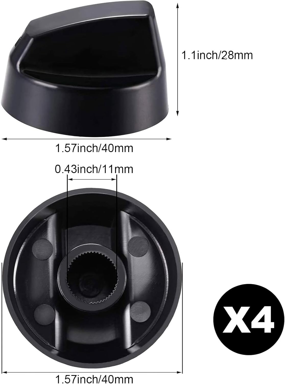 Jetec 4 Pack Control Knobs Replacement with 12 Adapters for Oven/Stove/Range, Please Check Carefully Whether The Dimensions in Figure Match(Black)