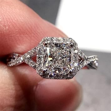 925 Sterling Silver Shiny Full Diamond Gemstone Ring Princess Square Cut Cubic Zirconia Rings Dazzling Two Row CZ Diamond Twist Cross Eternity Engagement Wedding Band Ring for Women ST.213 7