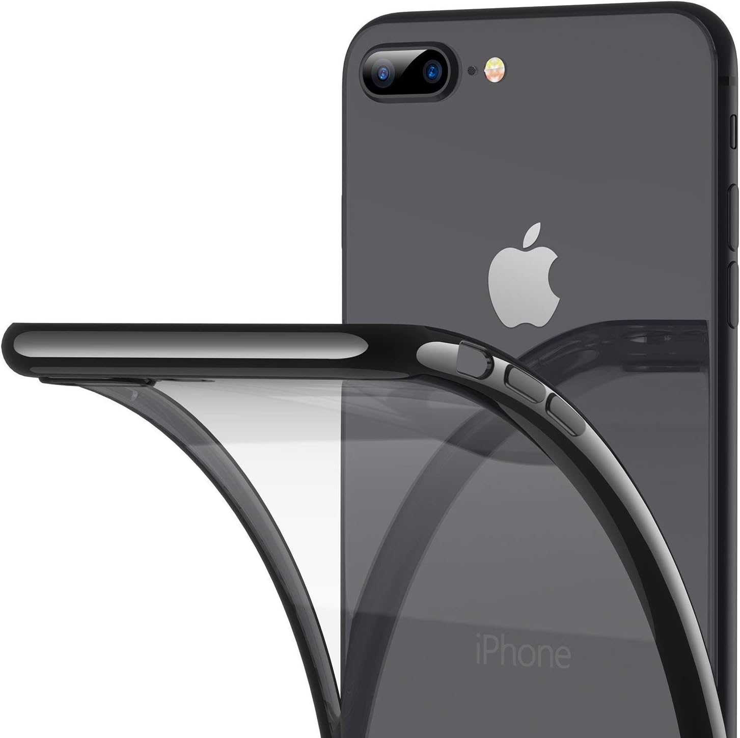 RANVOO iPhone 8 Plus Case, iPhone 7 Plus Case, Ultra Slim Thin Clear Soft Case with Premium Flexible Chrome Bumper and Transparent TPU Back Plate Gel Cover, iPhone 8 Plus / 7 Plus (Jet Black)
