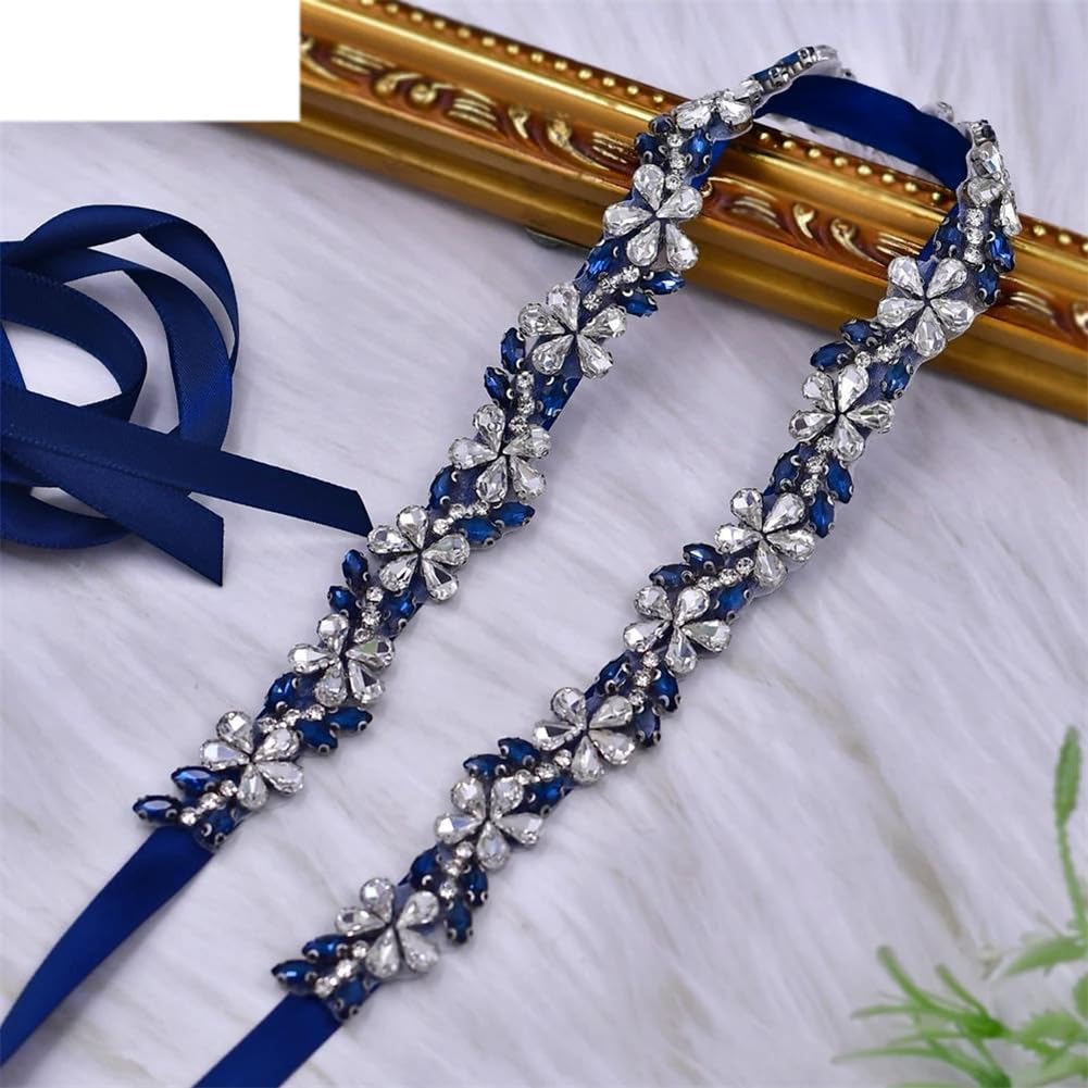 Cinturón fino para novia, color azul marino, con diamantes de imitación, para vestido de banquete, accesorios de boda