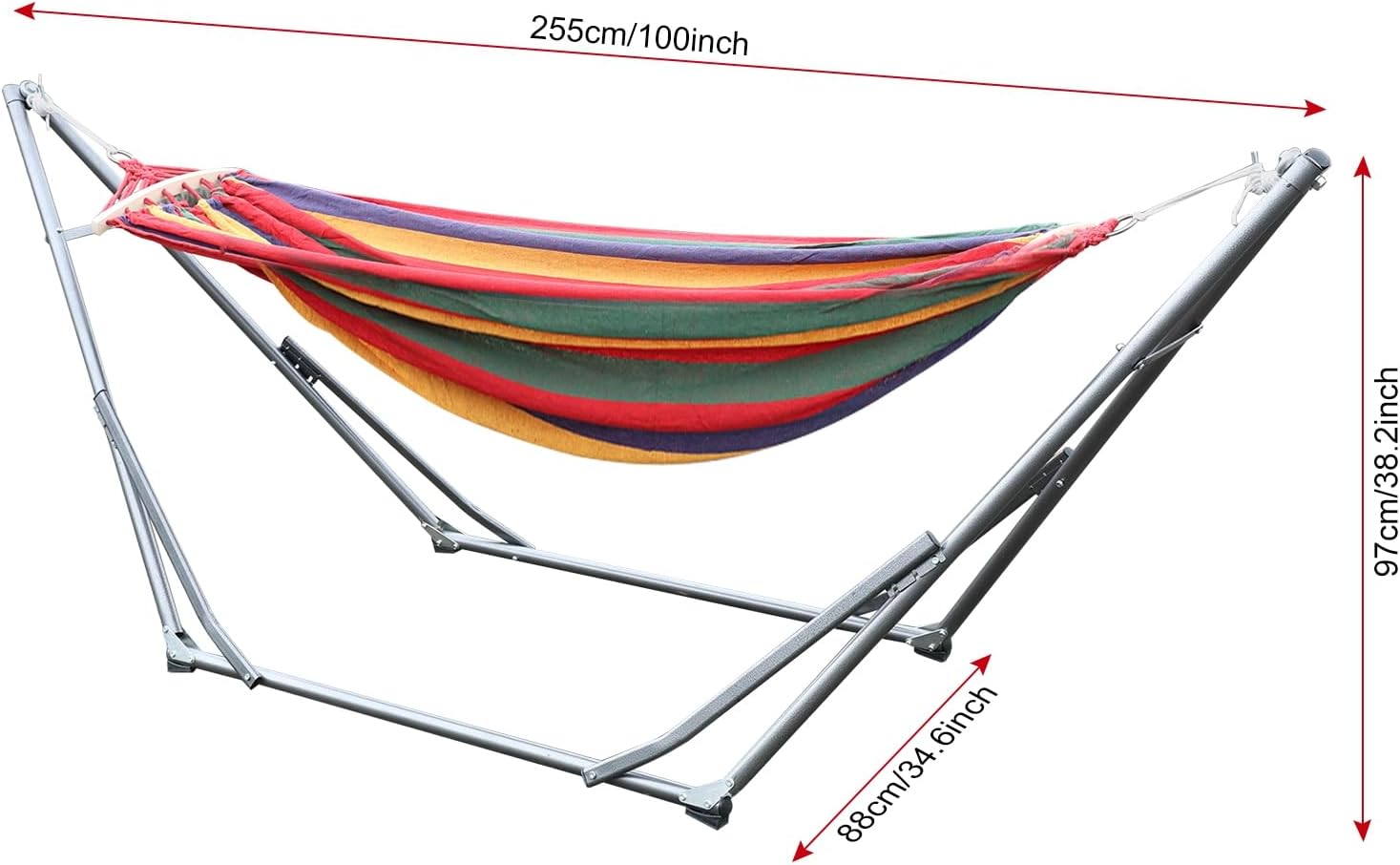 Double Hammock with Space Saving Metal Stand and Carrying Bag, Strong Load Bearing Anti-Deformed Hammock Chair, Indoor/Outdoor Saving Space Hammock Stand, for Patio Yard Enjoy Leisure Red