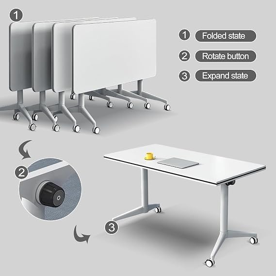 Compact Folding Computer Desk Folding Conference Room Tables, Flip Top Mobile Meeting Training Table with Wheels(4 Pack 63 X 23.6 X 29.5 Inch)