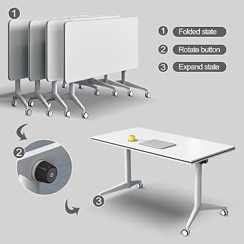 Compact Folding Computer Desk Folding Conference Room Tables, Flip Top Mobile Meeting Training Table with Wheels(4 Pack 63 X 23.6 X 29.5 Inch)