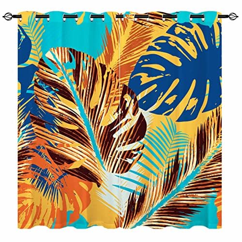 YUANZU Tropical Leaves Curtains - Nature Wild Jungle Coloring Palms Exotic Print Pattern Eyelet Blackout Thermal Insulated Room Darkening Window Drapes for Bedroom Living Room 2 Panels W140cm x D245cm
