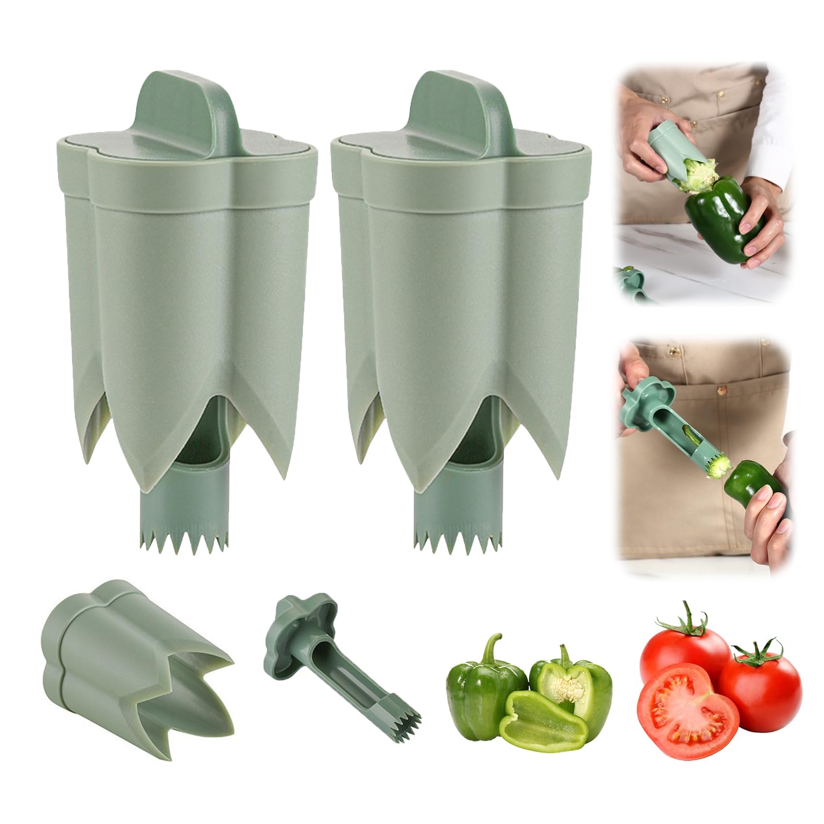 Perfk 2X Pfefferentkerner, Gemüsekernentferner, Werkzeuge Zum Entkernen Von Paprika Und Tomaten