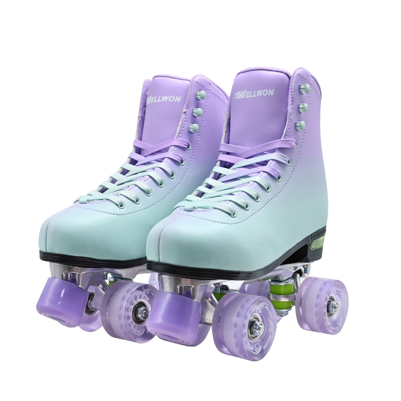 WELLWON Roller Skate for Women and Men, Classic Design High-Top PU Leather Quad Roller Skates for Outdoor and Indoor, Rollerskates for Beginner Size 8.5