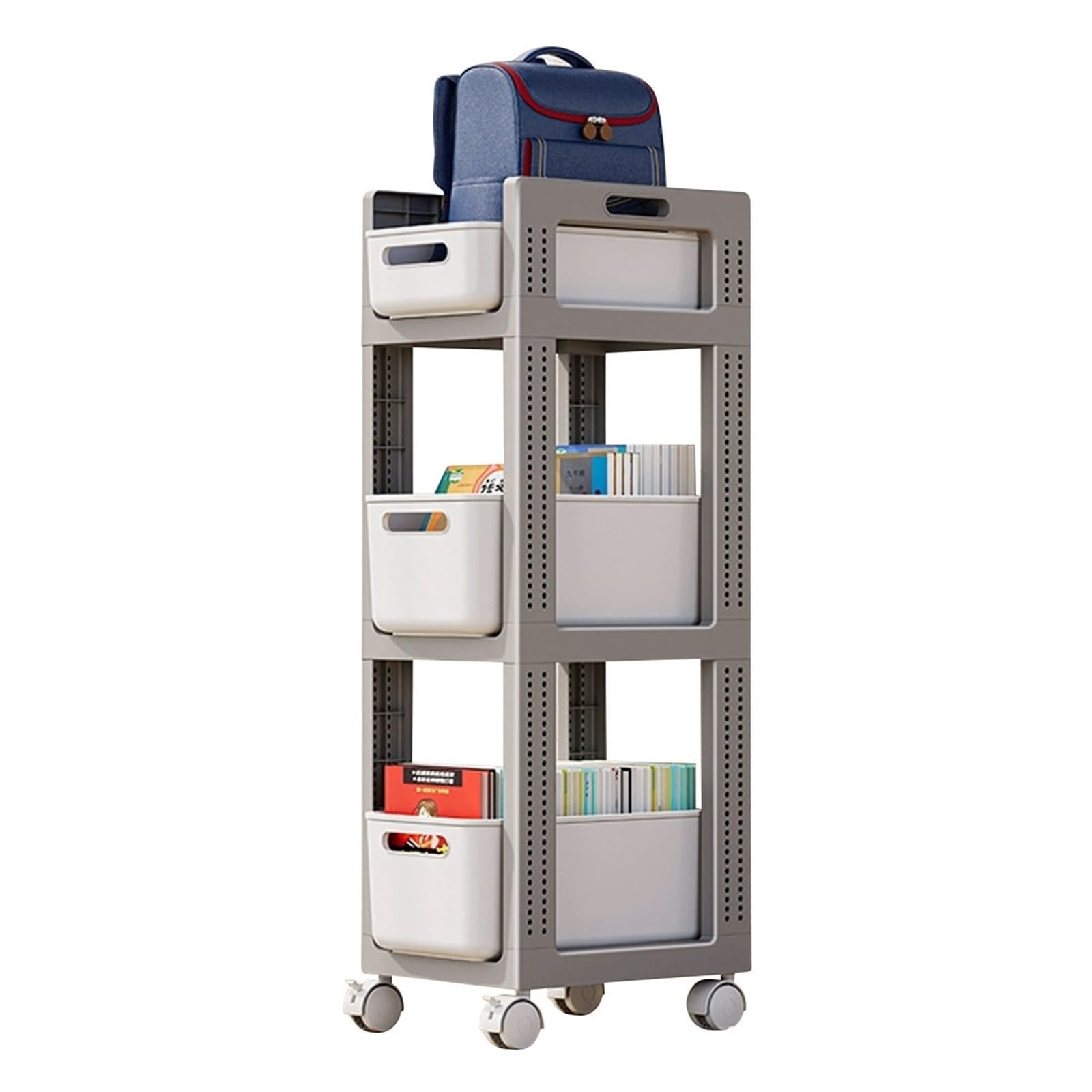 LEIYTFE Carrello Portaoggetti Carrello Multiuso con Cassetto, Scaffale Mobile in Plastica per Ufficio, Aula, Casa,Camera da Letto, sotto La Scrivania(Grey,3Tiers)