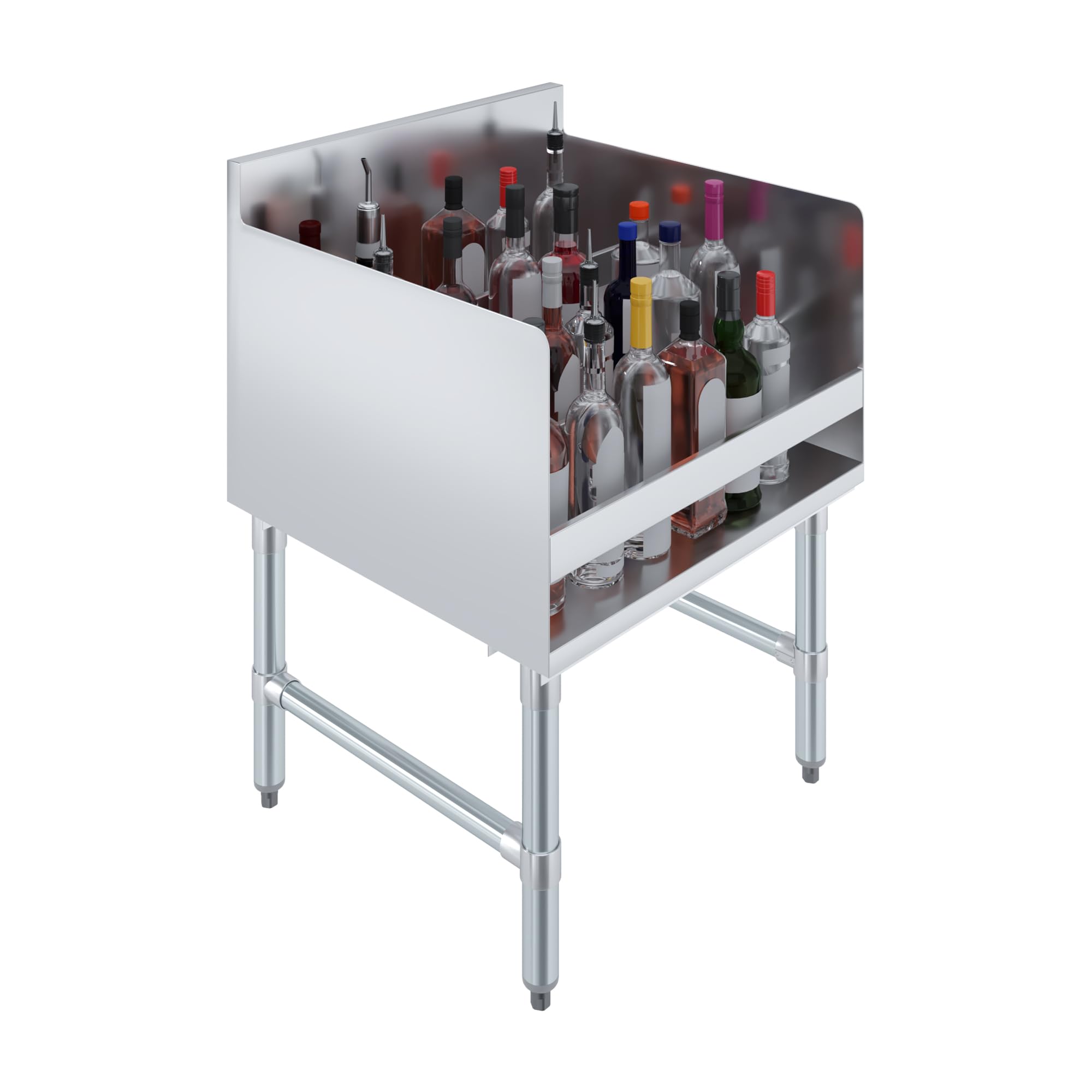 AmGood Stainless Steel Liquor Display Rack - 4-Tier Commercial Back Bar Bottle Display, 22.5 x 24 x 33 in., 304 Stainless Steel with Guard Rails &amp; Adjustable Feet, NSF Certified