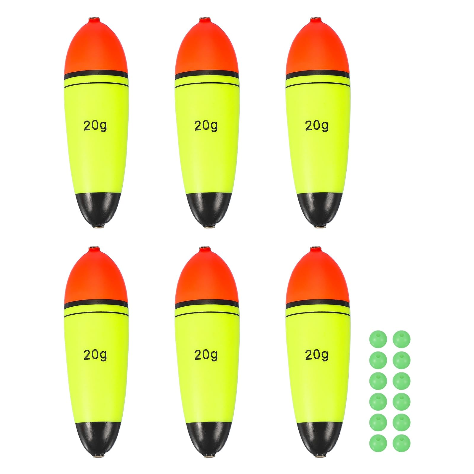 YELARXI Fishing Slip Bobbers, EVA Foam Bobbers Slip Floats with Fish Beads, 0.7 Oz Floatage Fit for Perch Carp Bass Fishing Corks Saltwater Freshwater (6 Pack, Red/Yellow)