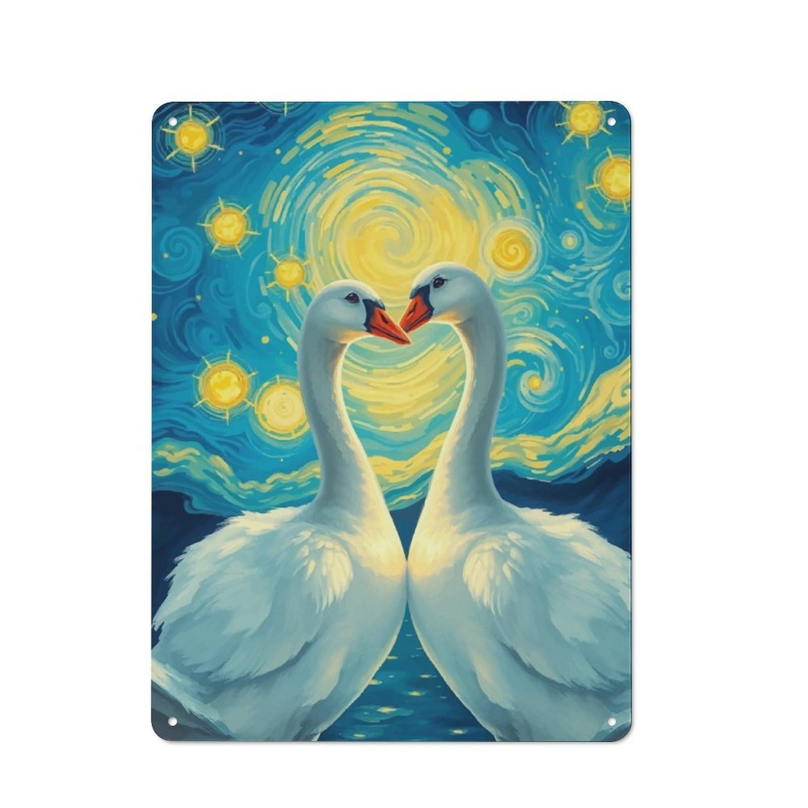 Junmoney Goose Under Starry Night Retro Metal Wall Sign 40X30cm With For Living Room Wall, Housewarming Wall Decor For People Furnishing Living Room