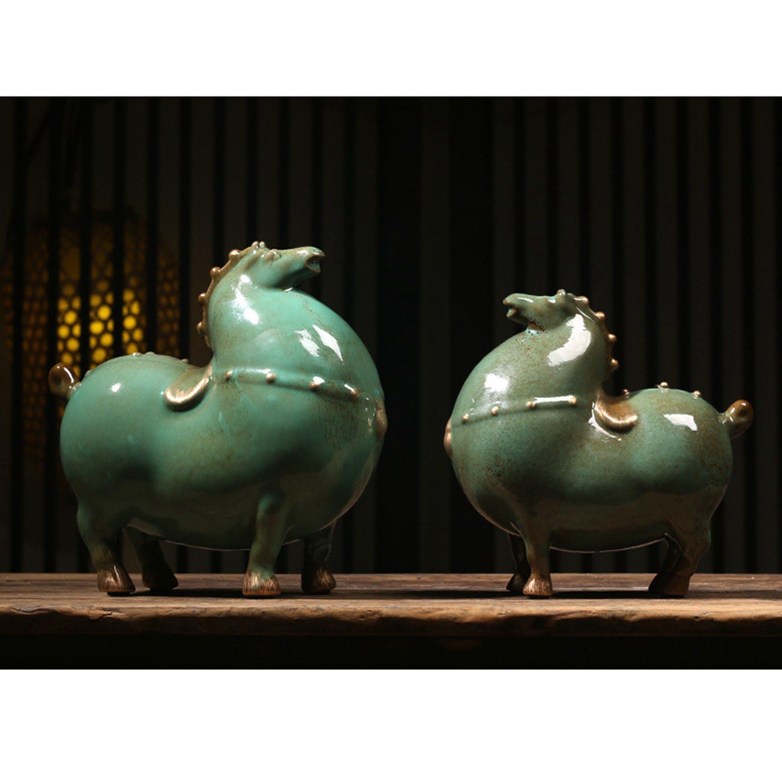 Amazon.co.jp: 馬の置物 干支 オブジェ置物 太った馬 陶器