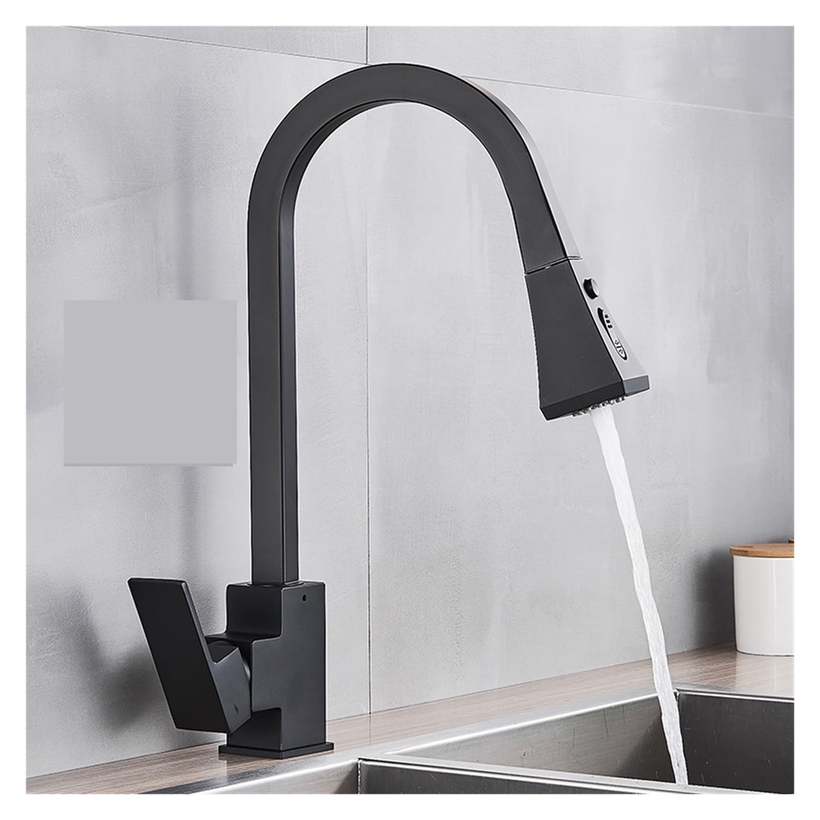 Yjyjy Matte Black Faucet Black Square Pull Out Kitchen Faucet Single Lever Hot Cold 360 Rotation Mixer Tap Basin Water Crane Tap For Kitchen Tap