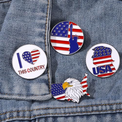 Image of USA Flag Brooch Pin for Women American Flag Brooches 4th of July Patriotic Red White Blue USA Flag Lapel Pin American Patriotic Medal Brooches Dress Accessories for Independence Day