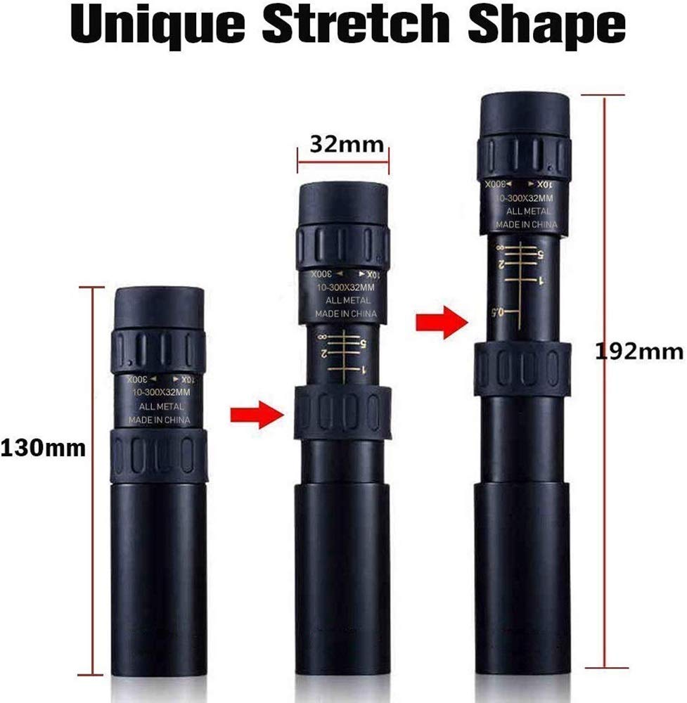 LYGXWJFC Monoculares para Adultos de Alta Potencia, telescopios, Zoom súper teleobjetivo de 10-300X32 mm para Viajes, observación de Aves, conciertos, Partidos de fútbol para observación de Aves para