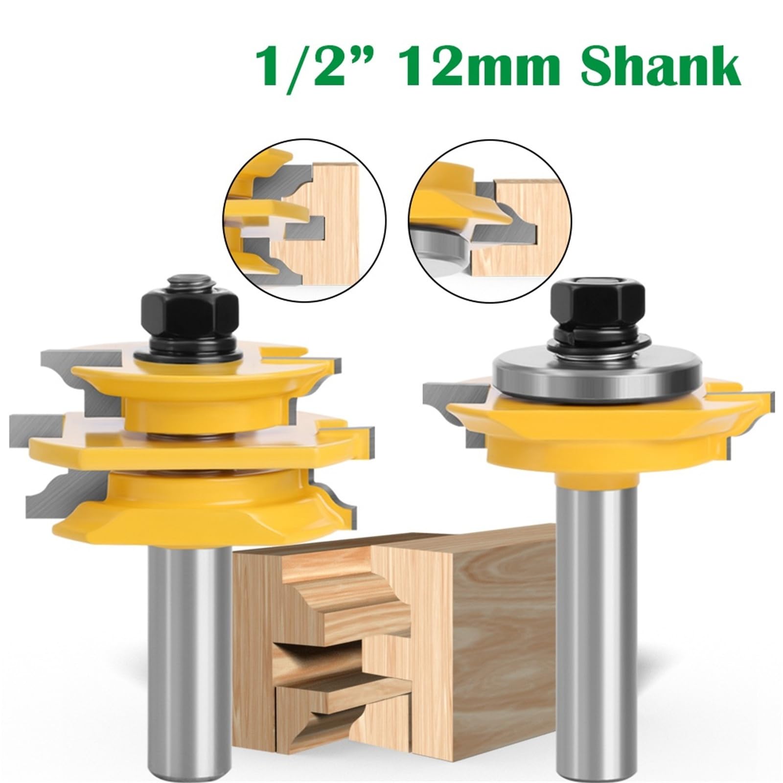 Fresa per incastri maschio-femmina, Set di 2 frese for porta in vetro con perline, gambo da 12 mm o,7(12mm Shank)