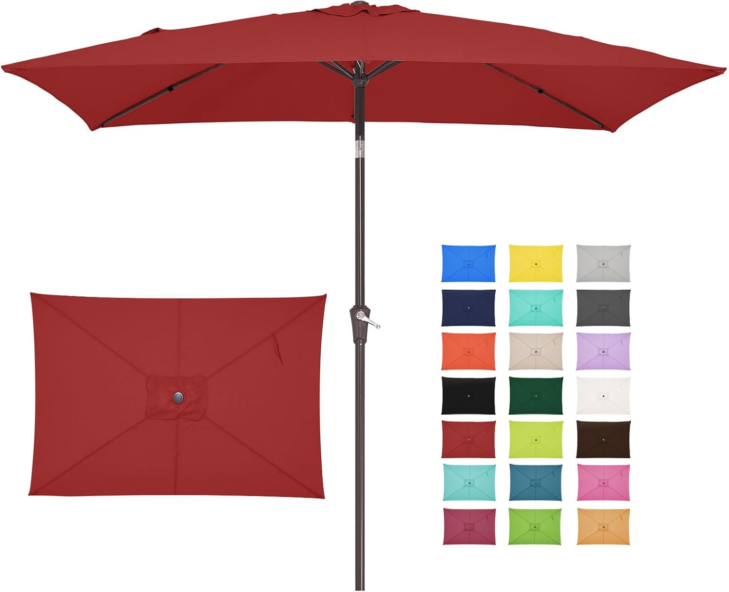 JEAREY 6.5x10 ft Rectangular Patio Umbrellas Outdoor Market Umbrella with Push Button Tilt and Crank, Rectangle Table Umbrella 6 Sturdy Ribs UV Protection for Pool Garden Backyard Deck, Red 6.5x10FT Red
